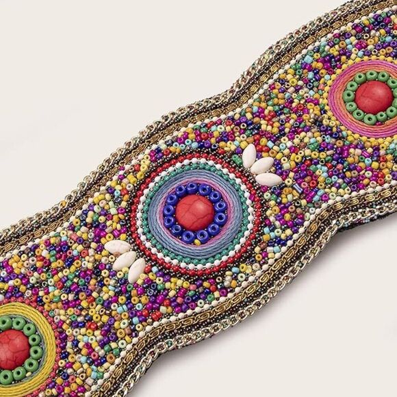 GABRIEL Stunning Boho Gypsy Western Hand Beaded Belt YELLOW MULTI - Picture 3 of 7
